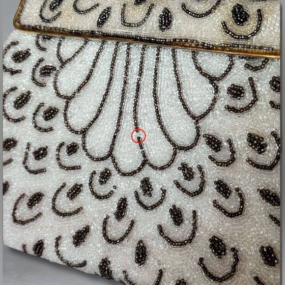 Vintage French Micro Beaded Evening Clutch Art Deco Fan Pattern Cocktail Purse